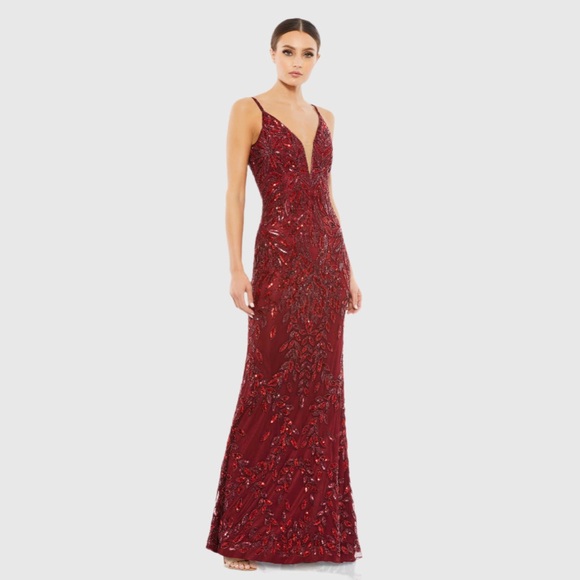 Mac Duggal Red Embellished Leaf Evening Gown - Picture 1 of 7
